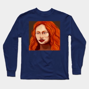 Red haired girl portrait print Long Sleeve T-Shirt